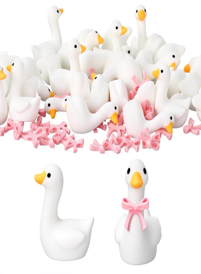 Fiwochic 100 Pcs Mini Gooses Resin Tiny Gooses Figurine with Bows for Small Desk Goose Gift Decor for Cake Topper, DIY Crafts, Micro Landscape Ornaments, Miniature Geese Animal Statues to Hide(Pink) - Image 1